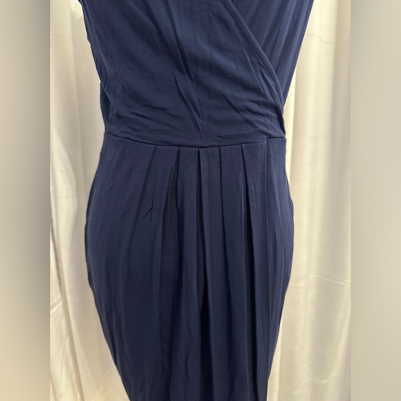 Tart Navy Draped and Pleated V-Neck and V-Back Cocktail Jersey Dress Medium - Picture 3 of 7